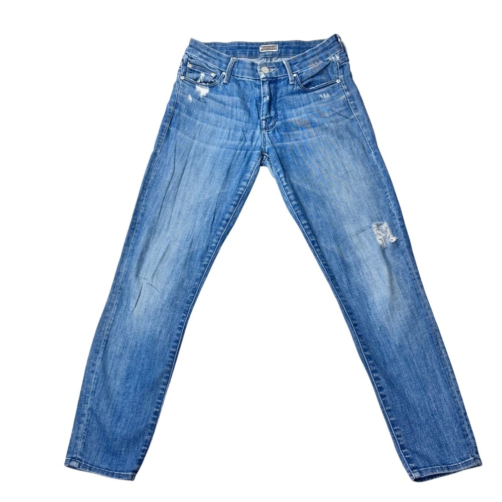 Mother Denim Jeans The Looker Cropped Light Wash Distressed Grunge Preppy Sz 25
